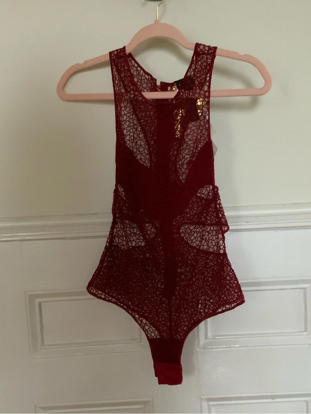 La Perla Burgundy Lace High-Neck Bodysuit